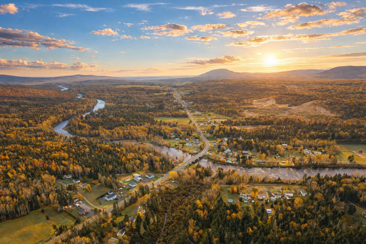 Vue aérienne du paysage forestier et montagneux autour des refuges